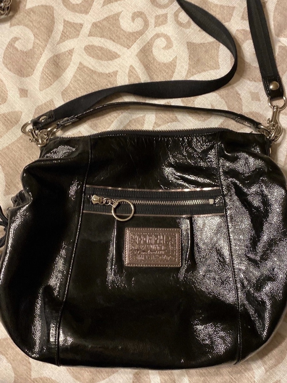 Coach Black Patent Leather Crossbody with Front Zip Pocket